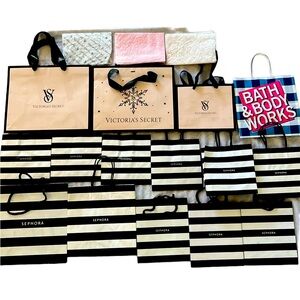 Lot of 11 Sephora,3 Victoria’s Secret & 1 Bath & Body Works Shopping Bags